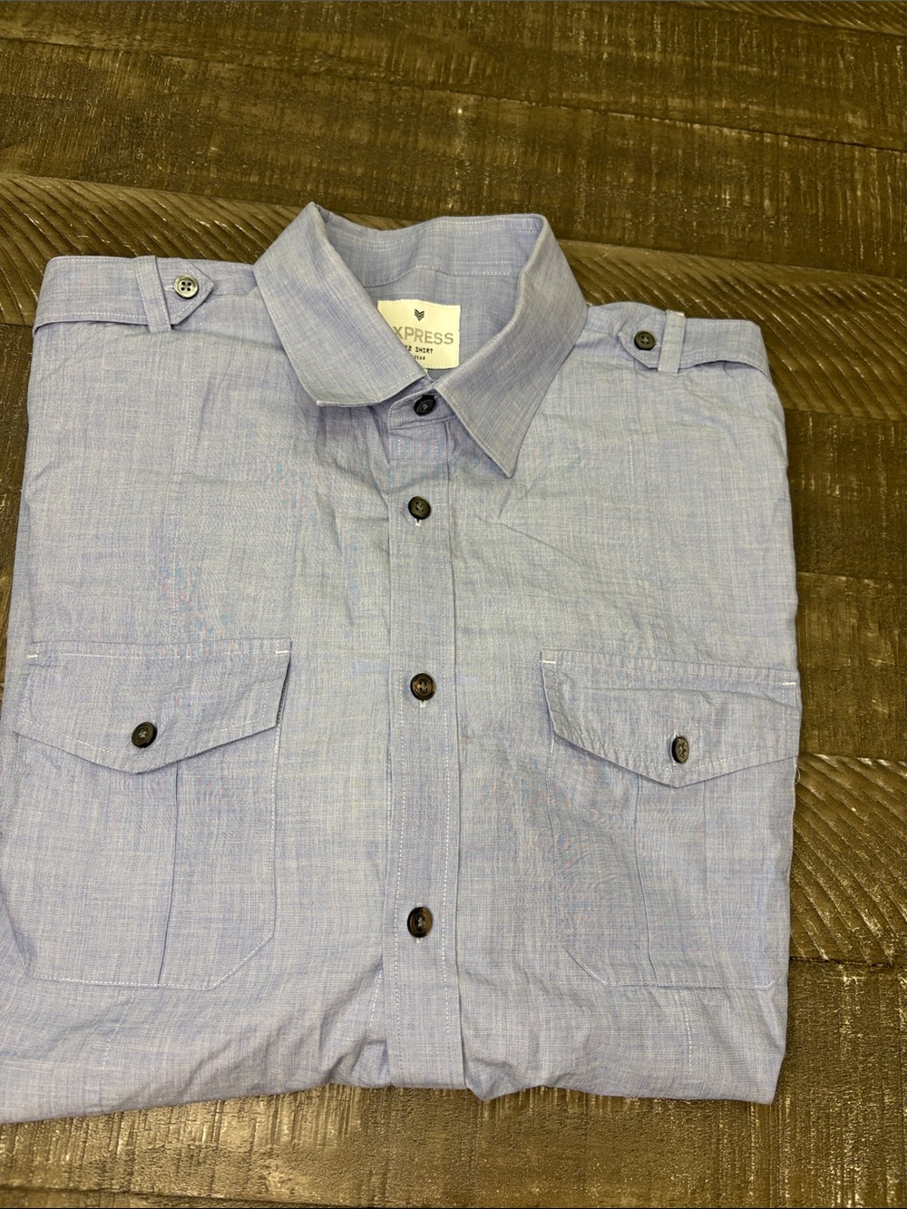 Express Men’s Light Blue Casual Button-Down Shirt with Dual Chest Pockets